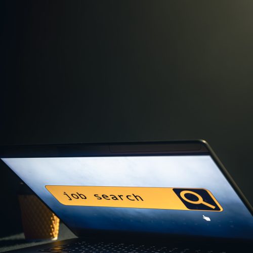 Laptop screen on job search site, job search concept, find your career.